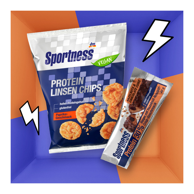 Sportness Sportness Protein Linsen Chips Paprika-Geschmack und 30 % Proteinriegel Hazelnut-Nougat-Crisp-Geschmack